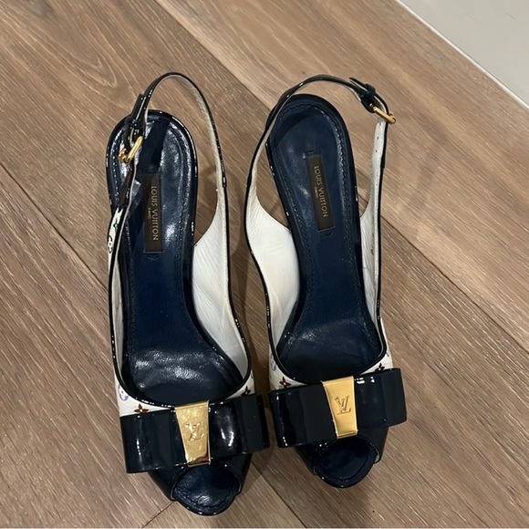 Louis Vuitton Black and Multicolor Open-Toe Heels - Picture 2 of 4